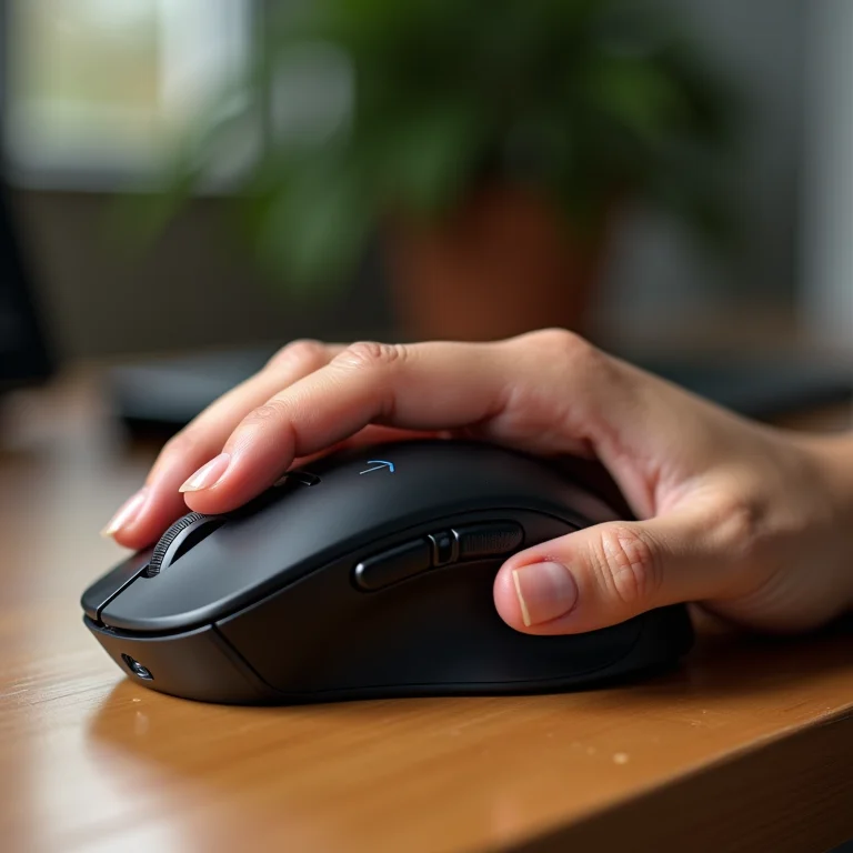 Mulher latina usando mouse ergonômico