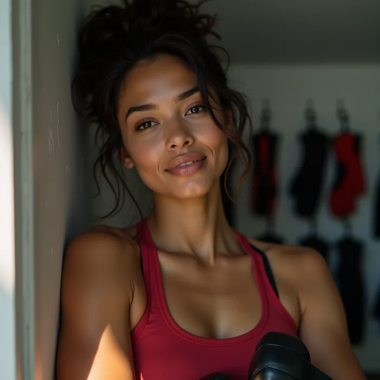 Mulher latina usando organizadores suspensos para acessórios de ginástica