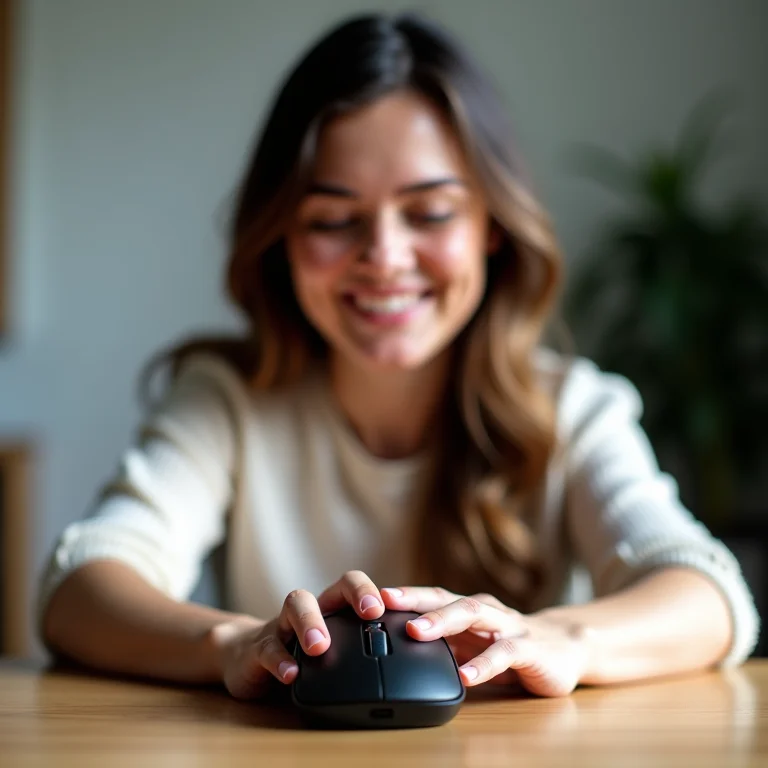 Mulher mid-size usando mouse ambidestro