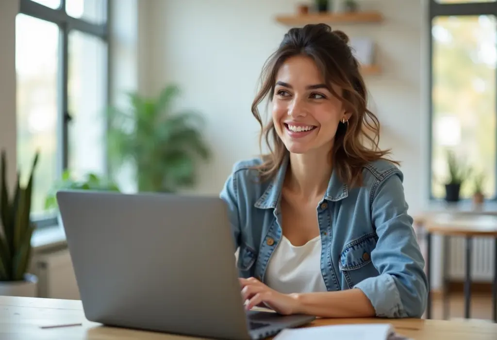 Mulher moderna removendo fundo de vídeo com facilidade