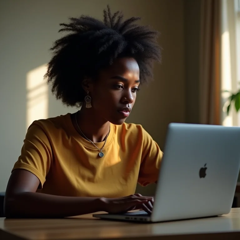 Mulher negra ajustando a ordem de boot na BIOS do notebook