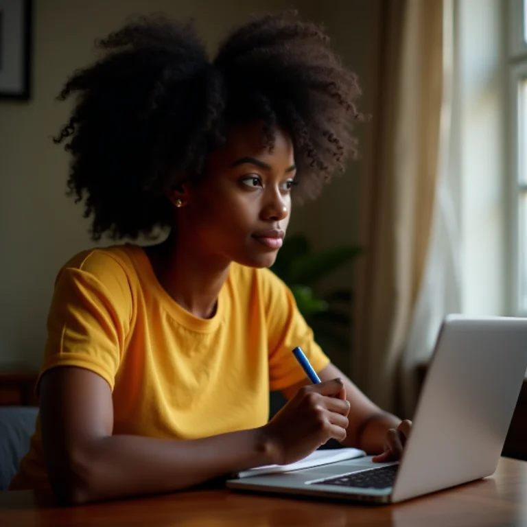 Mulher negra anotando informações de curso da edX no laptop
