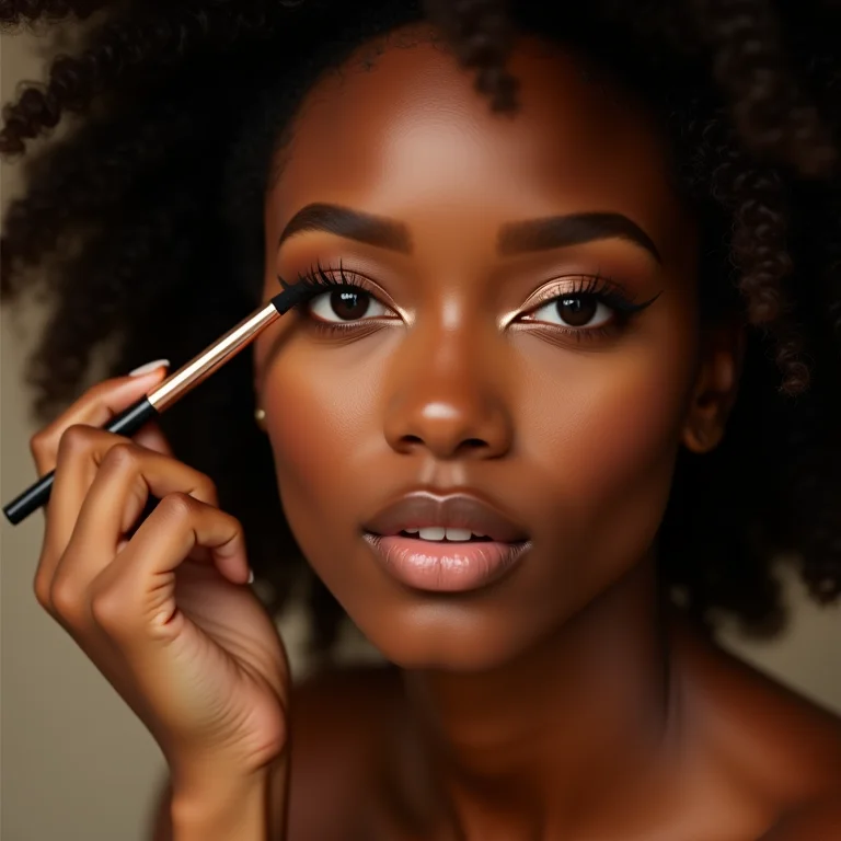 Mulher negra aplicando delineado duplo