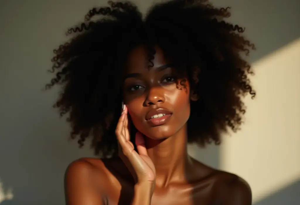 Maquiagem: O truque de contorno para sumir com a papada Mulher negra aplicando maquiagem de contorno para afinar o rosto