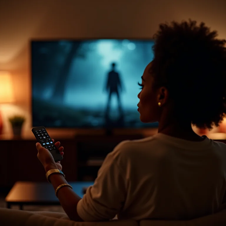 Mulher negra assistindo série teen de mistério