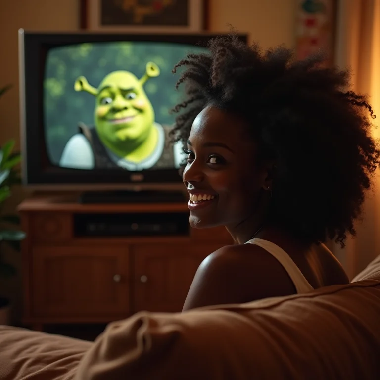 Mulher negra assistindo Shrek 2