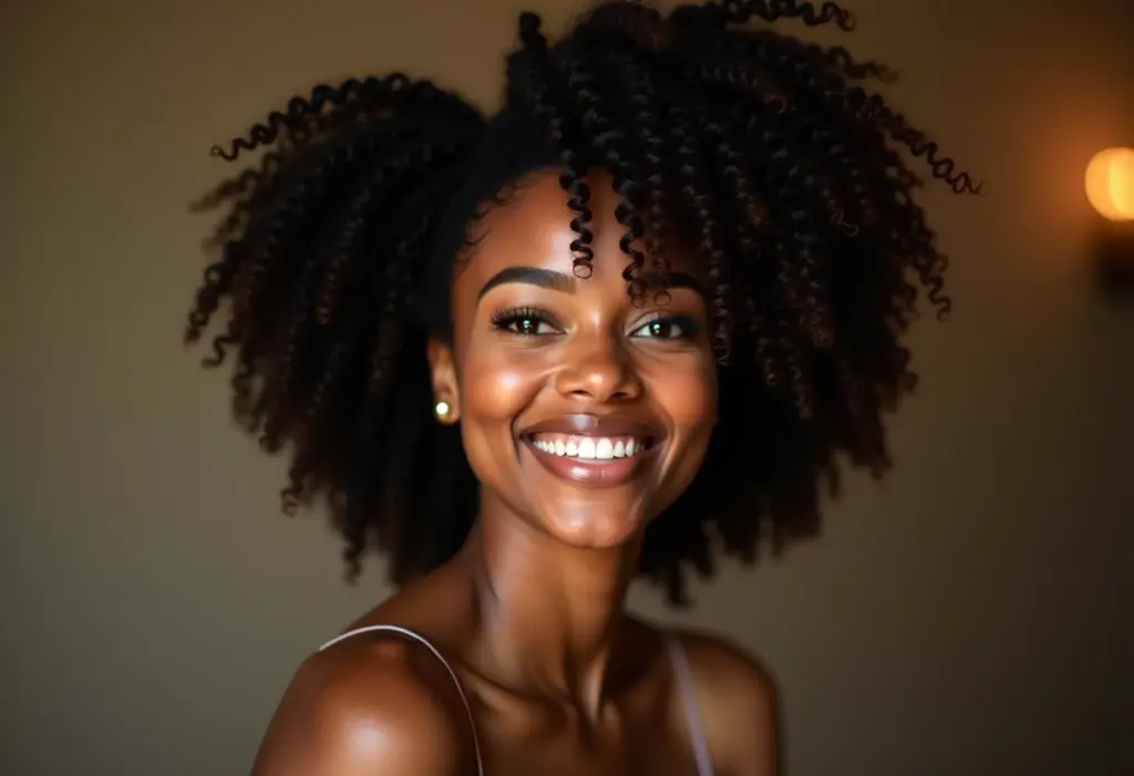 Mulher negra com penteado elegante para festa