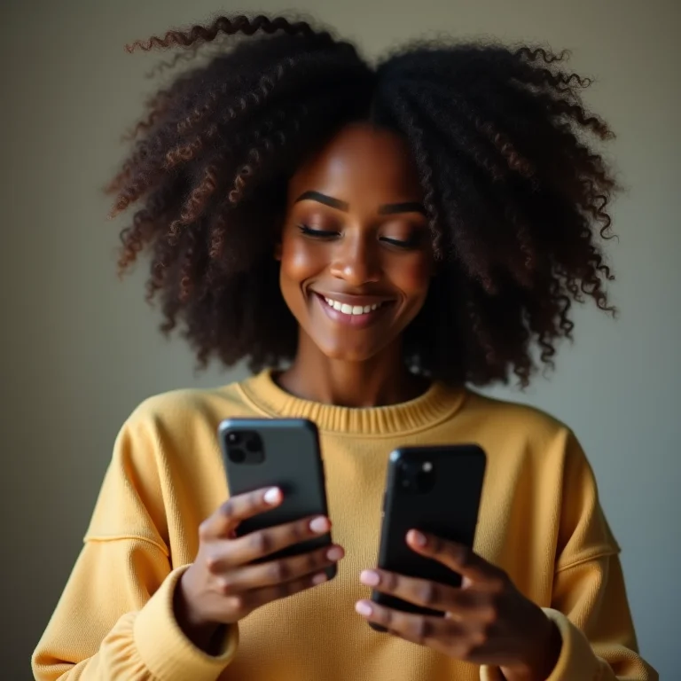 Mulher negra comparando aplicativos de scanner 3D.