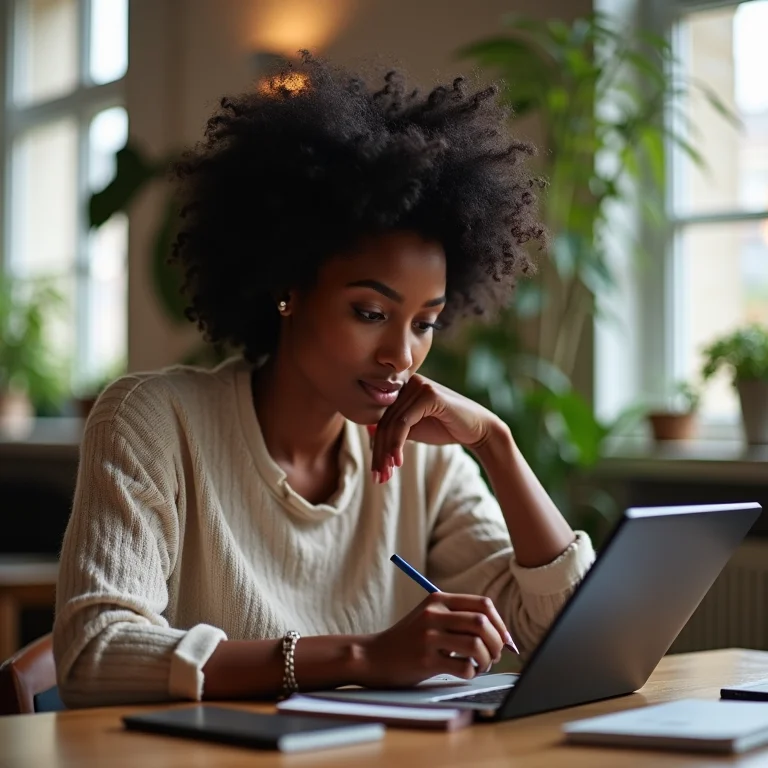 Mulher negra escrevendo código em um tablet.