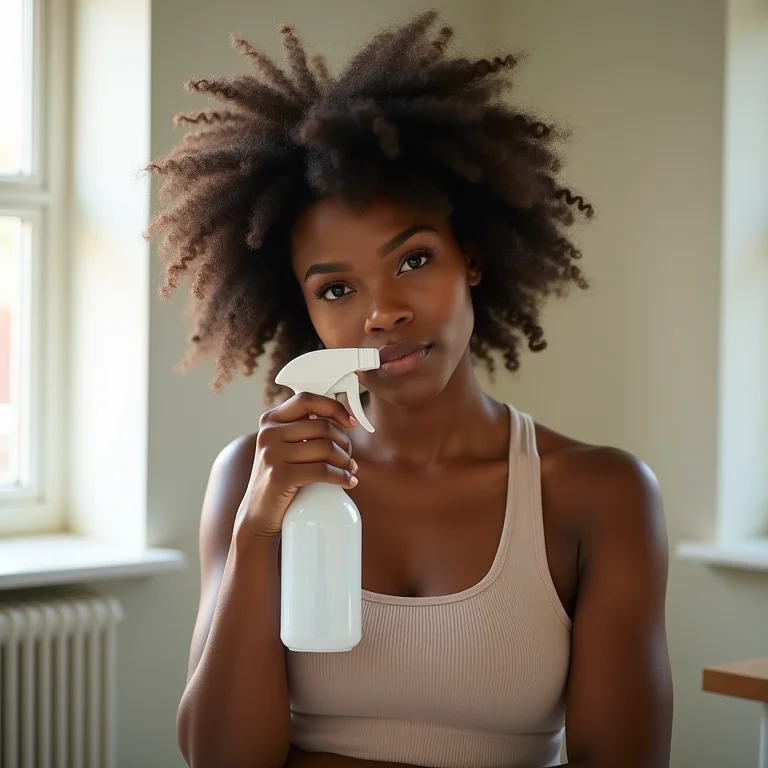 Mulher negra limpando filtro de depurador de ar com produtos caseiros