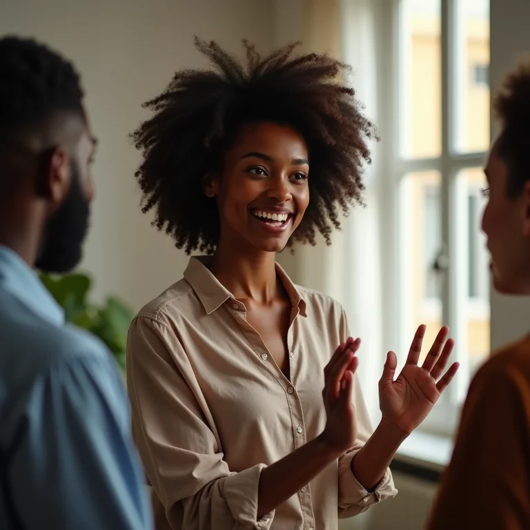 Mulher negra praticando debate em inglês