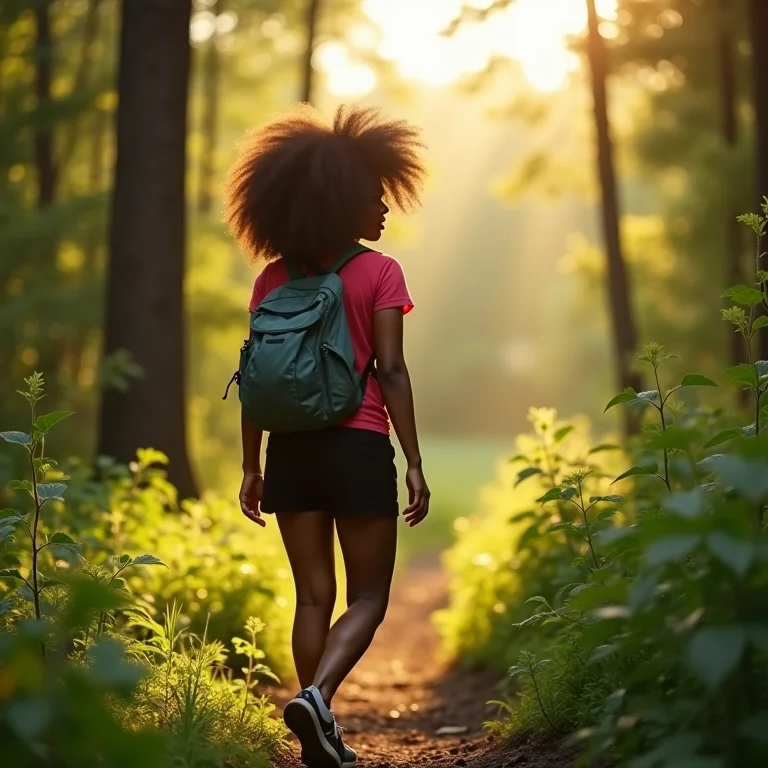 Mulher negra trilhando em Itapema