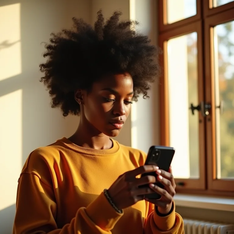 Mulher negra usando gestos para tirar print no celular.