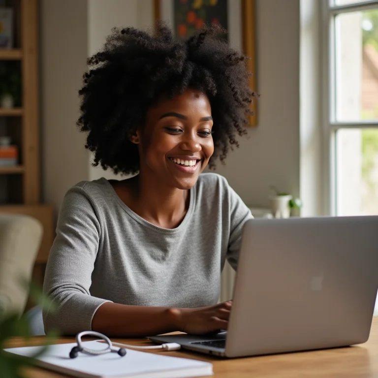 Mulher negra usando MacBook com hub USB-C