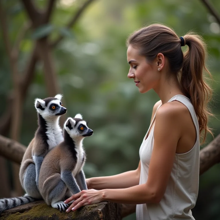 Mulher observando lêmures no Parque Nacional Andasibe-Mantadia, Madagascar