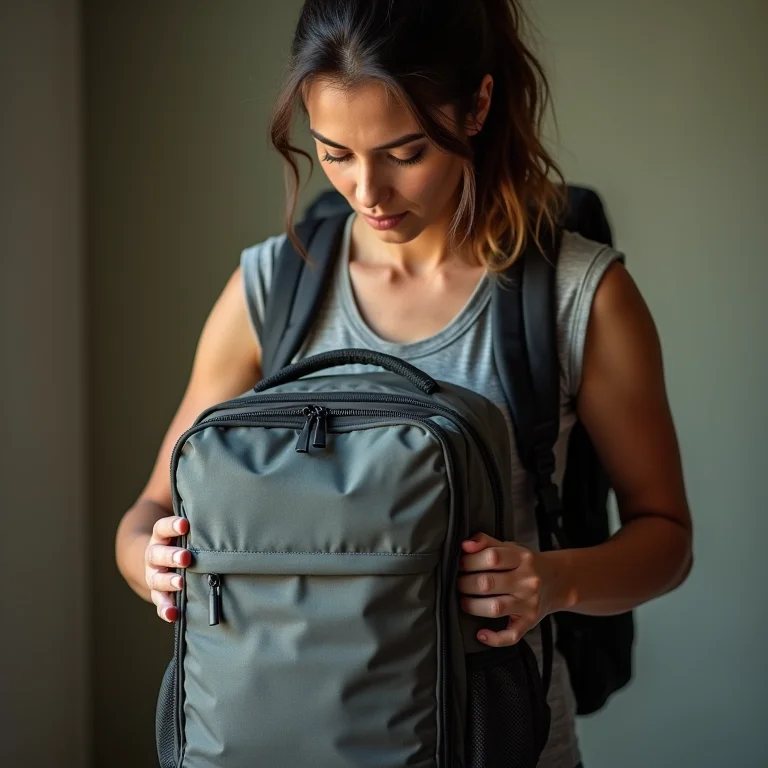 Mulher parda organizando peso na mochila