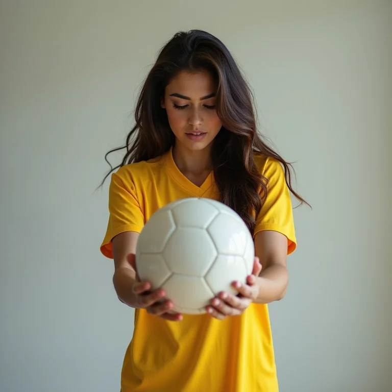Mulher parda/latina fazendo malabarismo com bola de futebol
