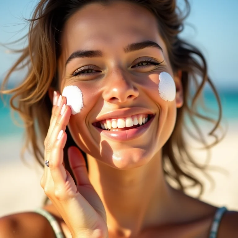 Mulher plus size aplicando protetor solar