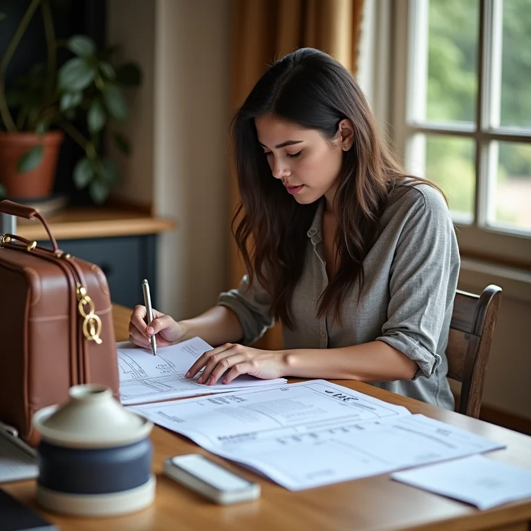 Mulher plus size conferindo checklist de viagem