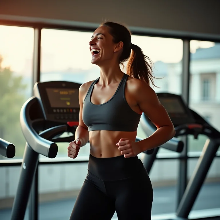 Mulher plus size correndo na esteira.