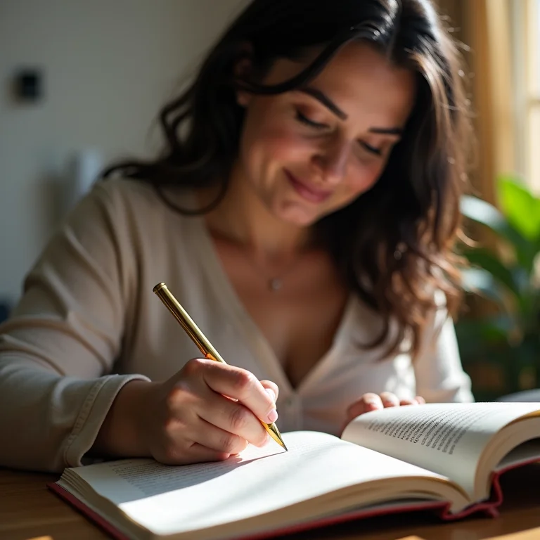 Mulher plus size definindo metas de economia de água.