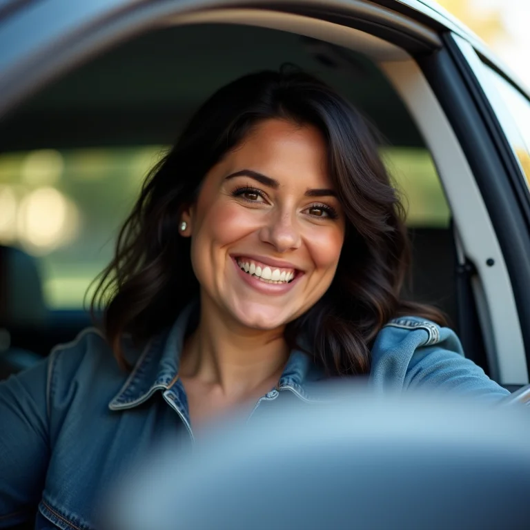 Mulher Plus Size entrando em carro Lady Driver.