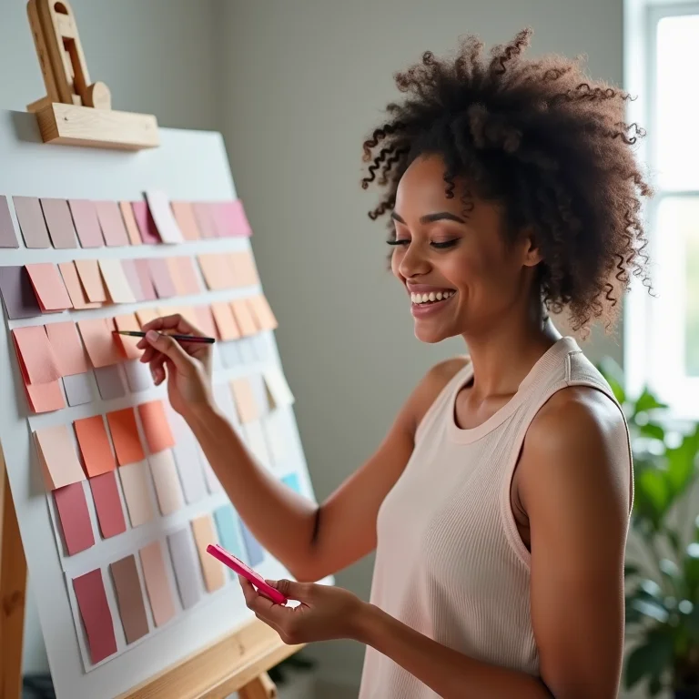 Mulher plus size escolhendo cores para a marca no Pinterest