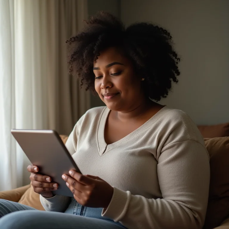 Mulher Plus Size fazendo um teste de personalidade