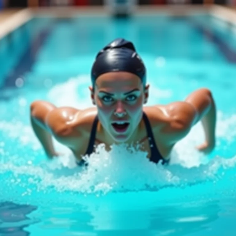 Mulher plus size nadando estilo livre