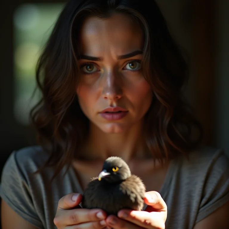 Mulher plus size olhando preocupada para pássaro morto