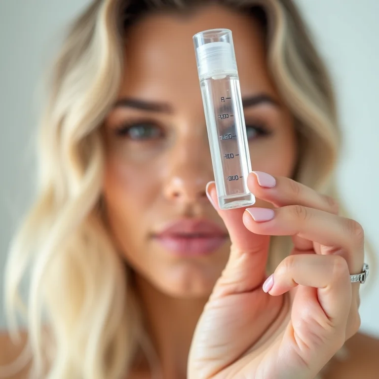 Mulher plus size testando o pH de um produto para cabelo platinado