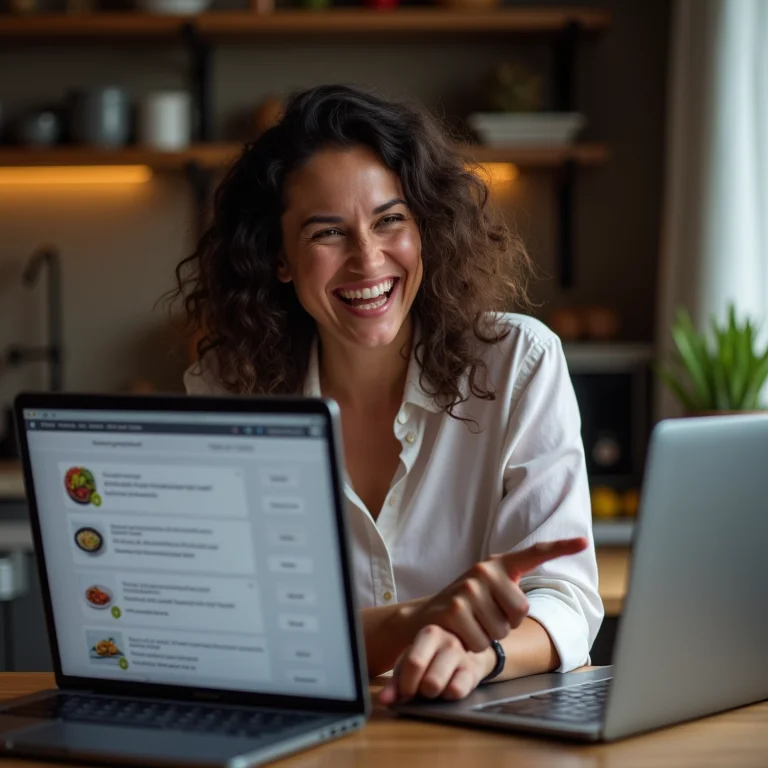 Mulher plus-size usando ferramenta online para votação de pratos para a ceia de Natal.