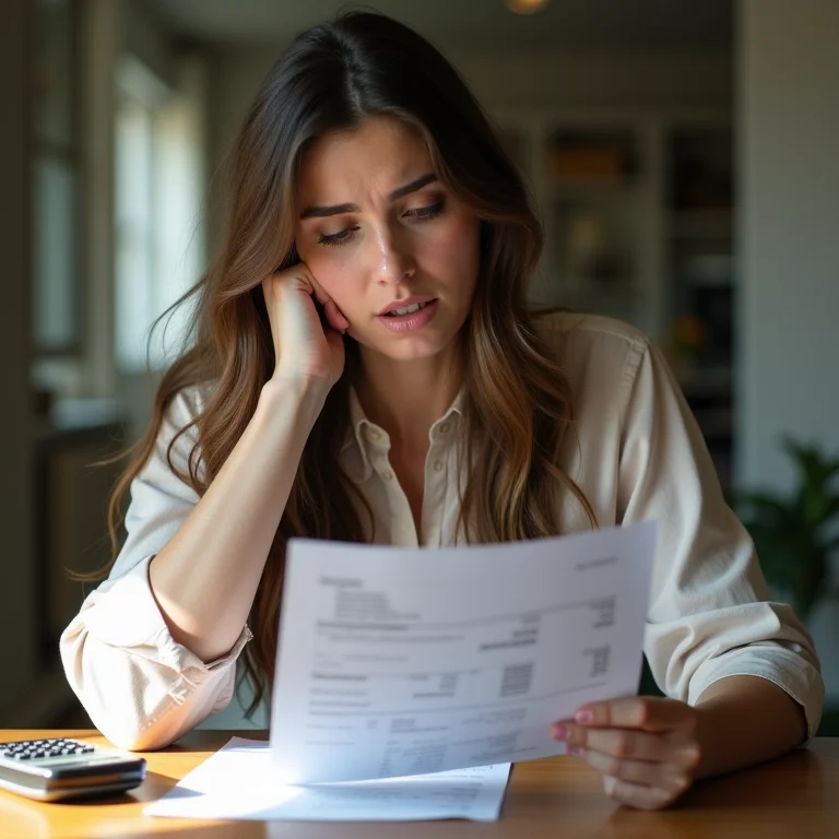 Mulher preocupada analisando custos de leasing
