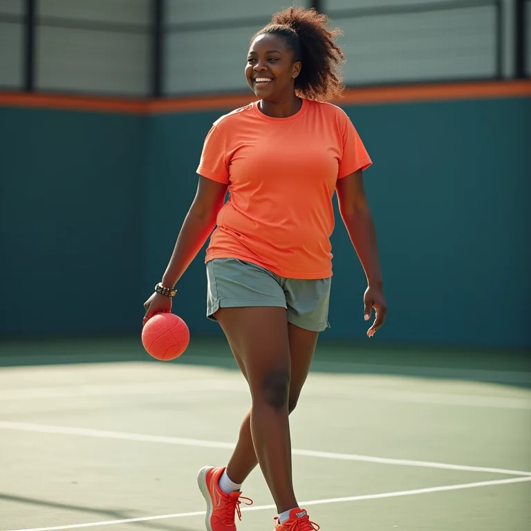 Mulher usando tênis de handebol feminino com design e performance