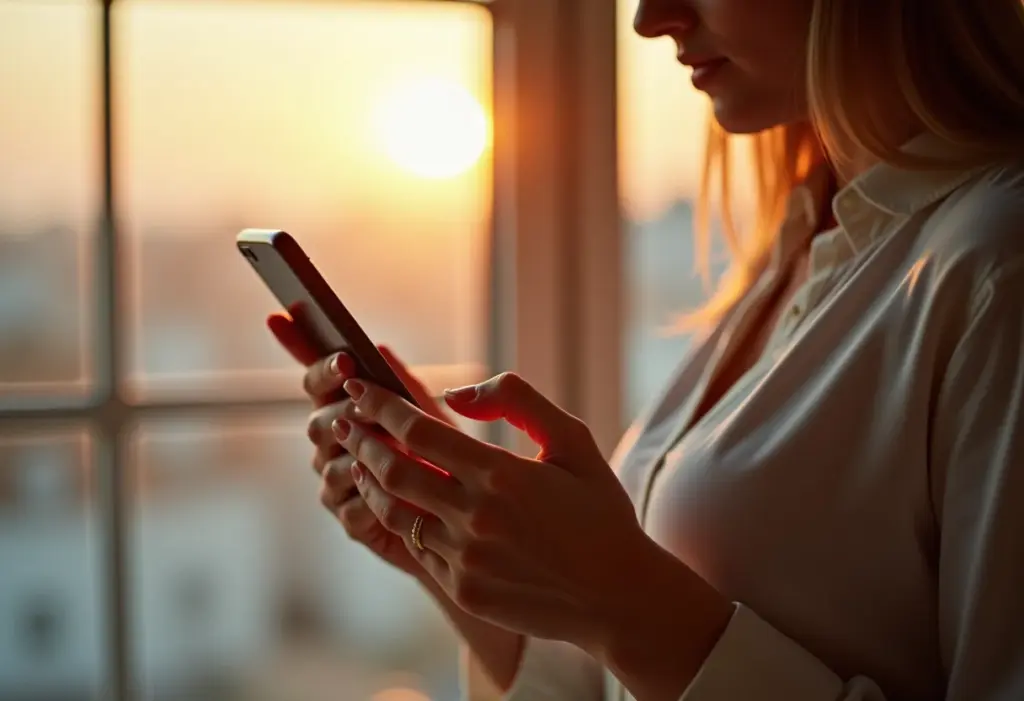 Mulher usando truque secreto no celular para tirar print sem botão.