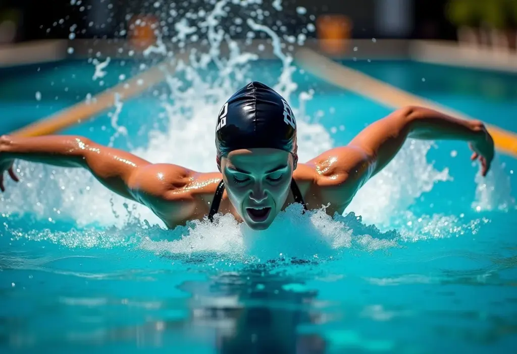 Nadadora em movimento na piscina