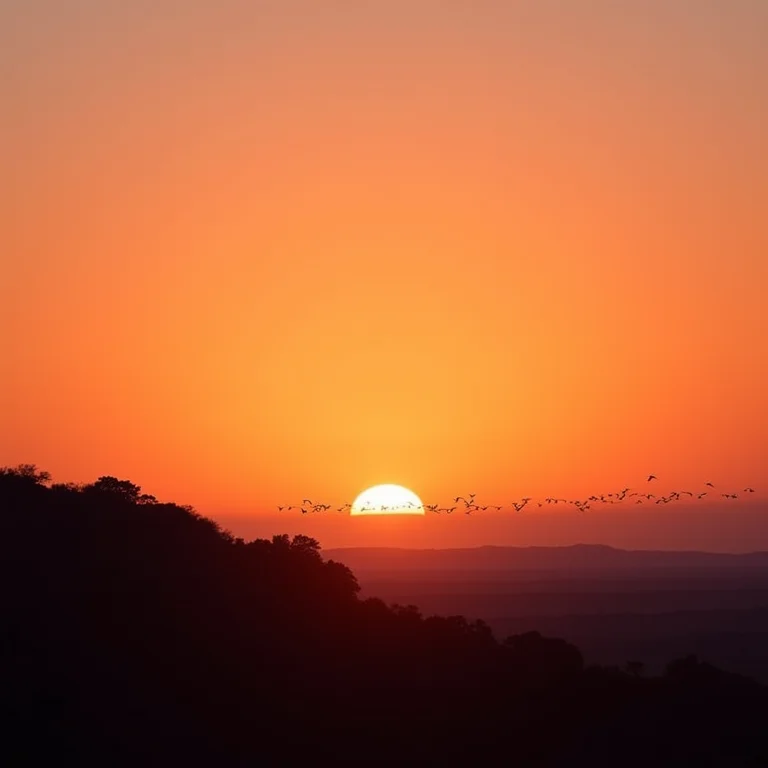 Nascer do sol no Parque Nacional de Kakadu com cacatuas voando
