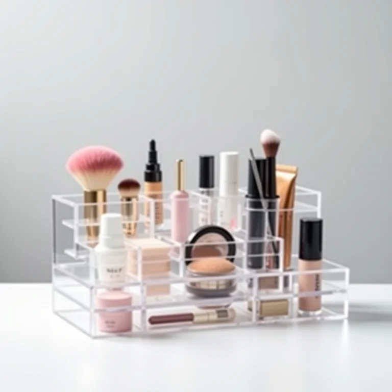 Organizador de maquiagem em acrílico com divisórias