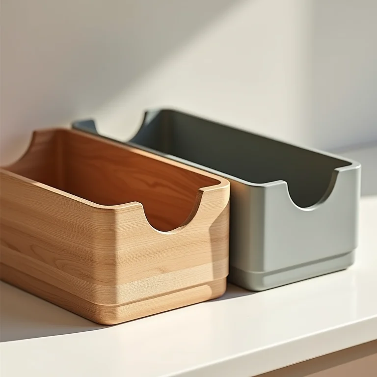 Organizadores de cozinha feitos de diferentes materiais.