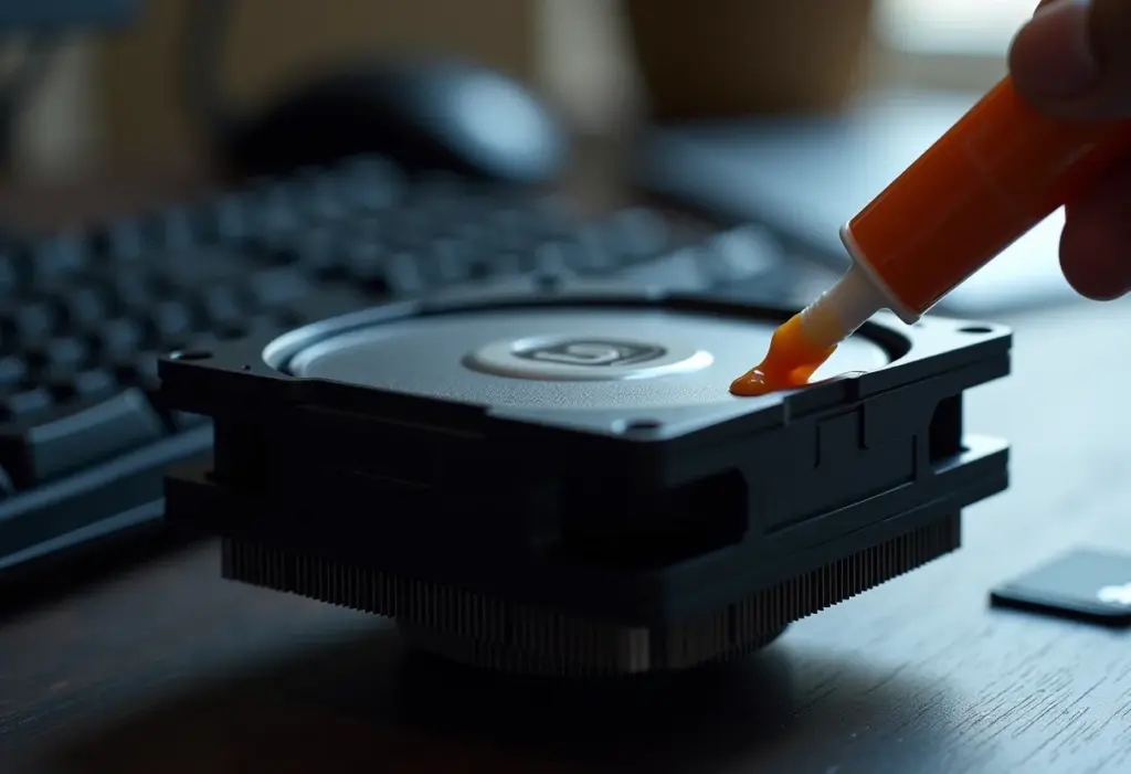 Pasta térmica aplicada em um cooler de CPU.