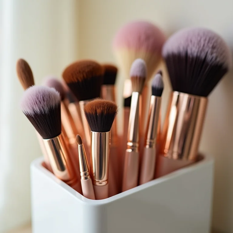 Pincéis de maquiagem organizados para higiene.