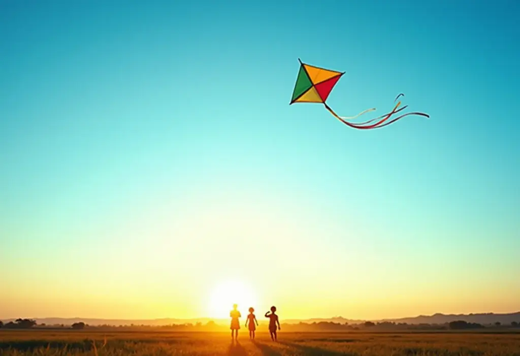 Pipa colorida voando no céu azul do Brasil