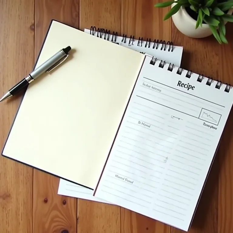 Planejamento para ceia de Natal compartilhada com caderno, caneta e receitas.