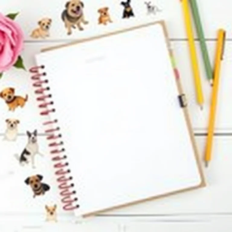 Planner, canetas coloridas e adesivos temáticos de cachorro para controle de vacinação