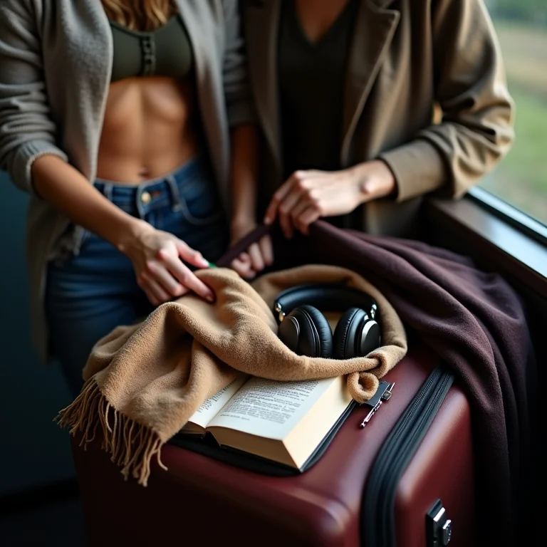 Preparativos para uma viagem de trem na Suíça com itens essenciais.