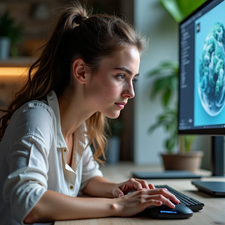 Profissional branca usando mouse com botões laterais