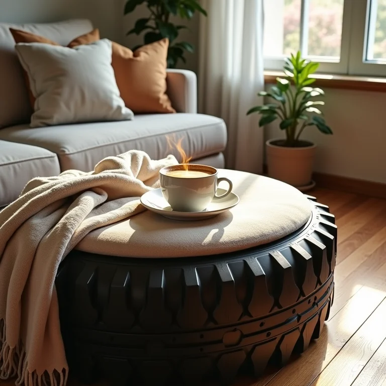 Puff de pneu reciclado com dicas de decoração