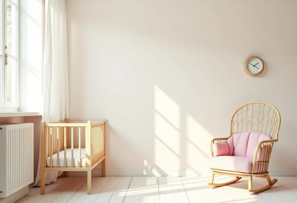 Quarto de bebê provençal com decoração vintage e cores suaves