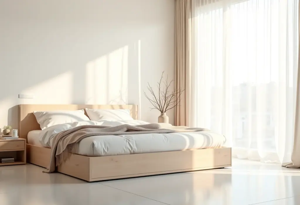 Quarto minimalista com cama box com baú