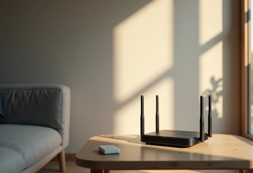 Repetidor de sinal Wi-Fi em uma sala de estar moderna